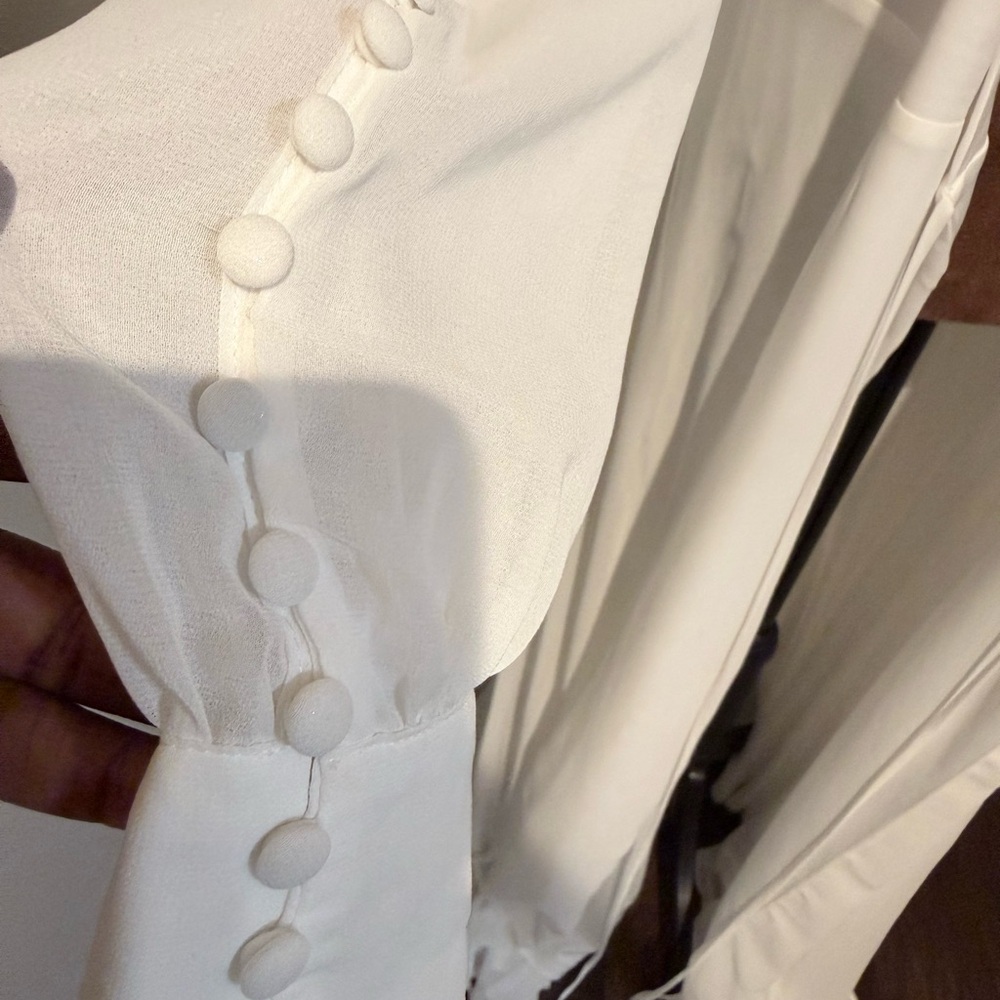Lulus White Long Sleeve Wrap Maxi Dress – Bridal Wedding Elopement Gown Size L - Picture 13 of 14